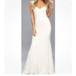 Lulus White Bridal Gown Lace Sweetheart Open Back A Line Medium Beautiful Weddin